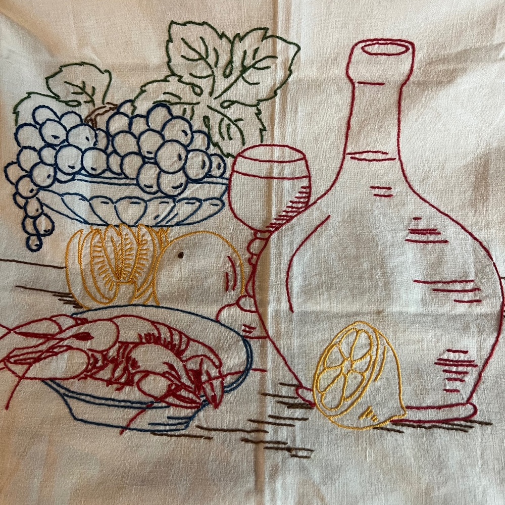 German, Vintage,  Embroidered  Table Topper.